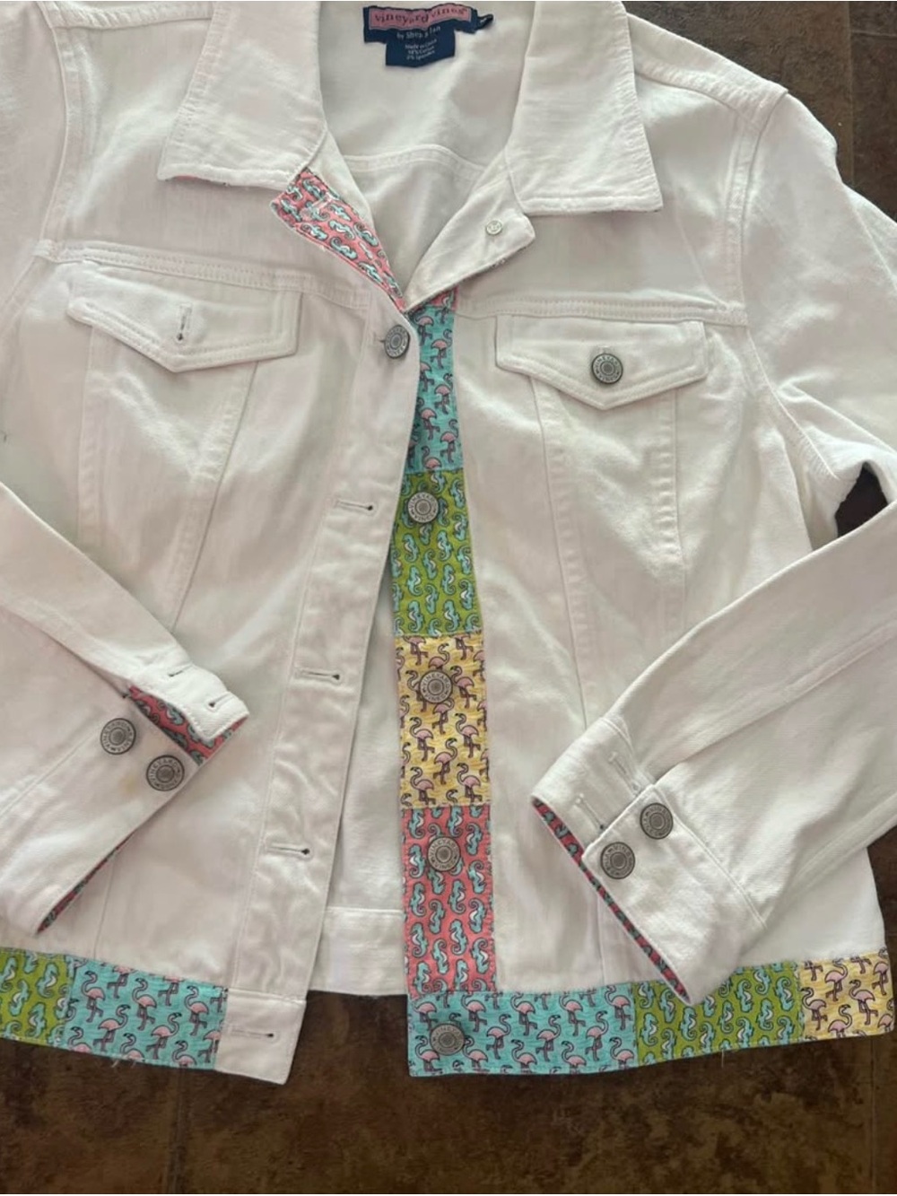 Vineyard vines medium women White Denim Jacket with Colorful Accents - Picture 2 of 8